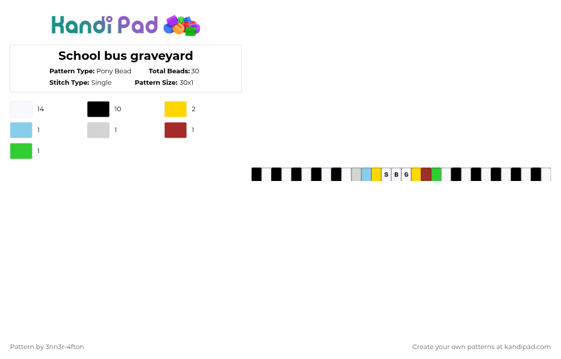 School bus graveyard - Pony Bead Pattern by 3nn3r-4ft0n on Kandi Pad - white,yellow,single