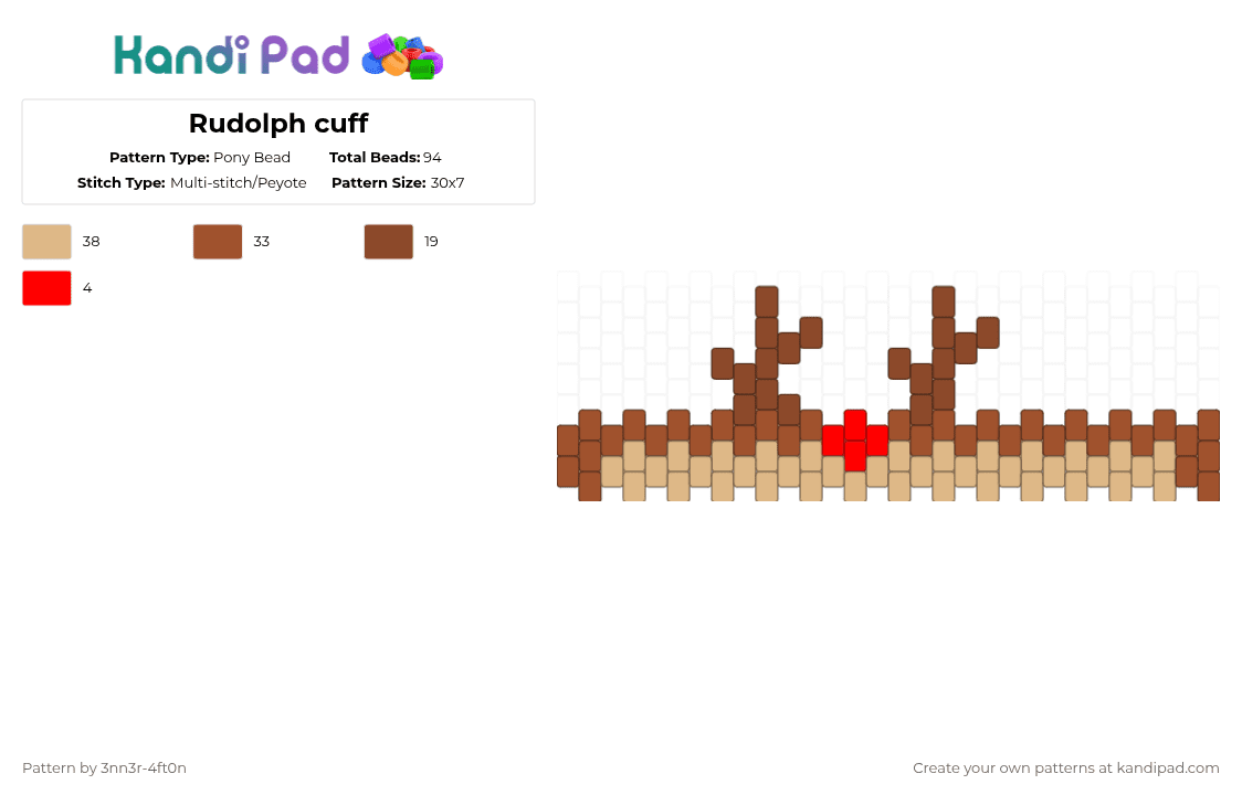 Rudolph cuff - Pony Bead Pattern by 3nn3r-4ft0n on Kandi Pad - red,beige,rudolph,brown,christmas,deer