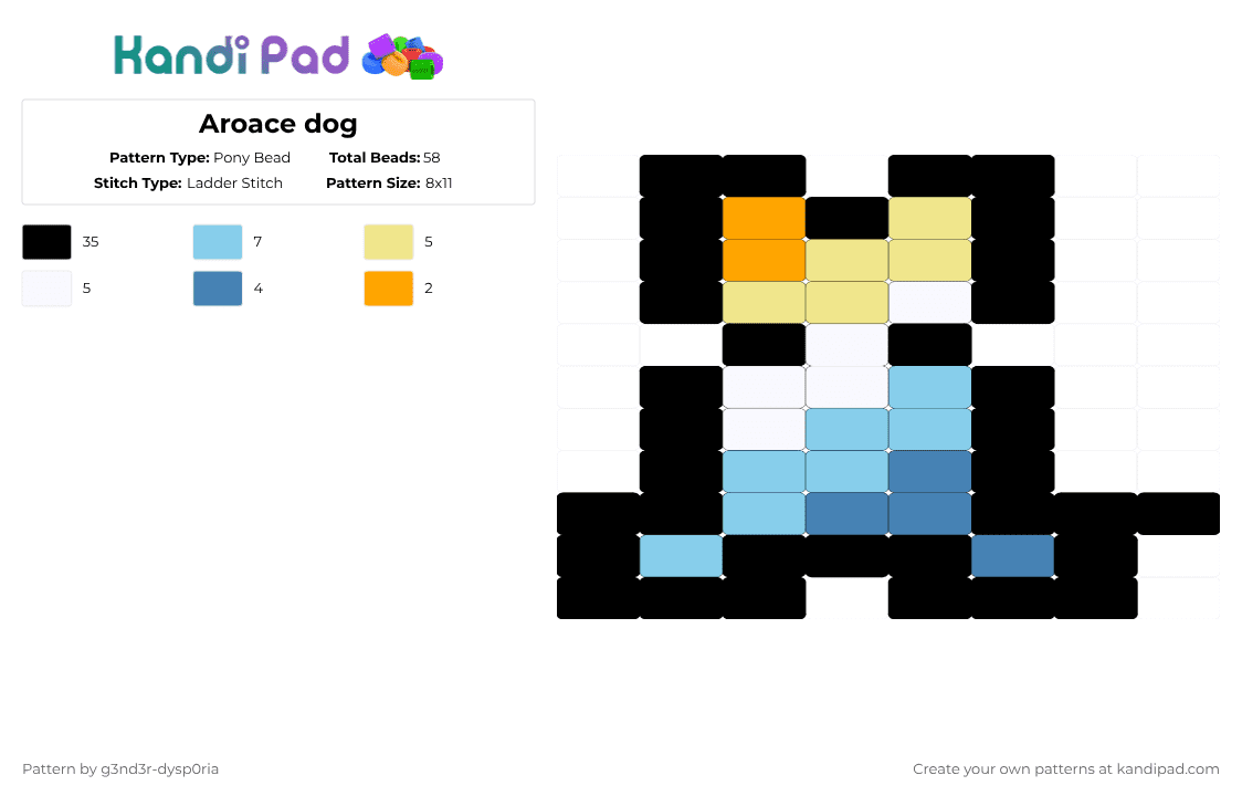 Aroace dog - Pony Bead Pattern by 3nn3r-4ft0n on Kandi Pad - black,yellow,light blue