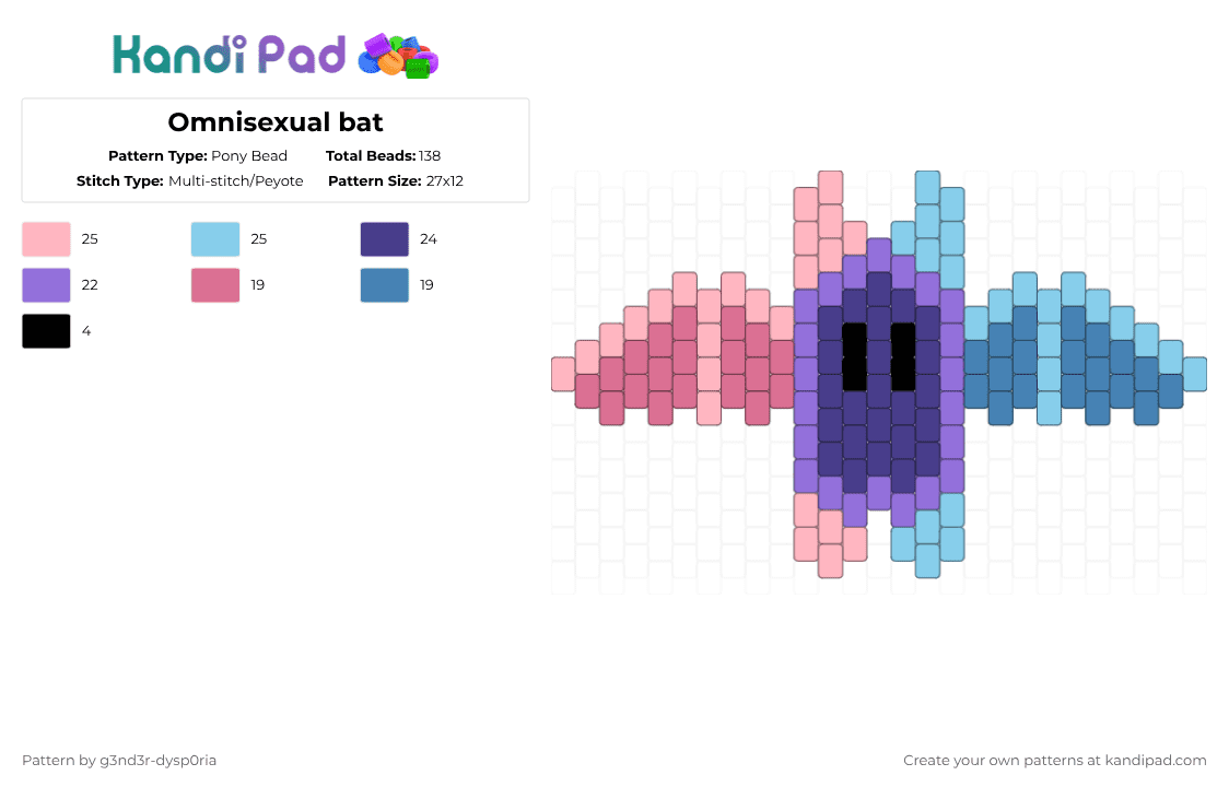 Omnisexual bat - Pony Bead Pattern by 3nn3r-4ft0n on Kandi Pad - purple,pink