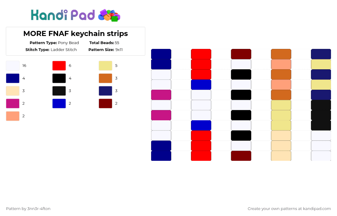 MORE FNAF keychain strips - Pony Bead Pattern by 3nn3r-4ft0n on Kandi Pad - purple,red,orange,yellow,fnaf