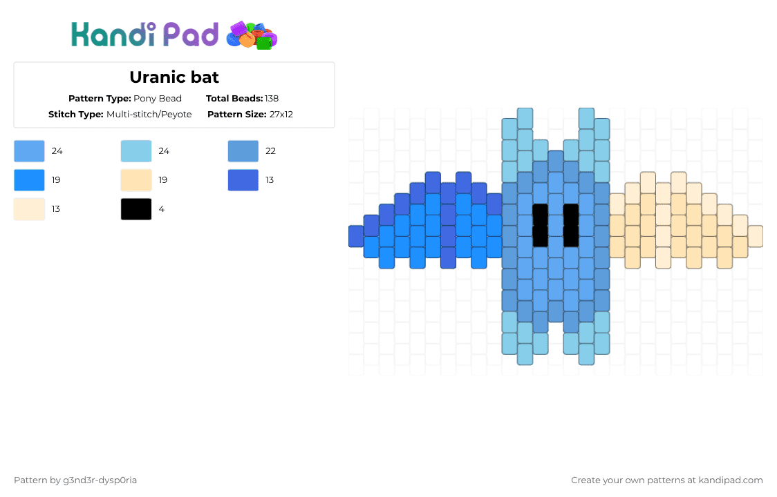Uranic bat - Pony Bead Pattern by 3nn3r-4ft0n on Kandi Pad - light blue