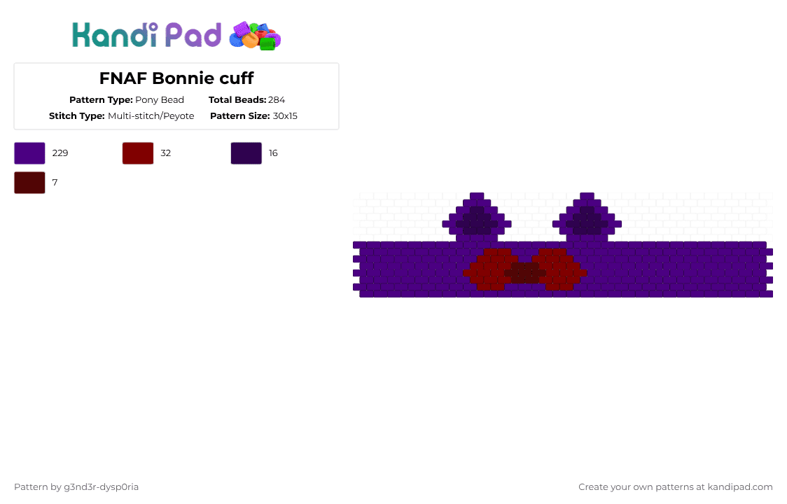FNAF Bonnie cuff - Pony Bead Pattern by 3nn3r-4ft0n on Kandi Pad - purple