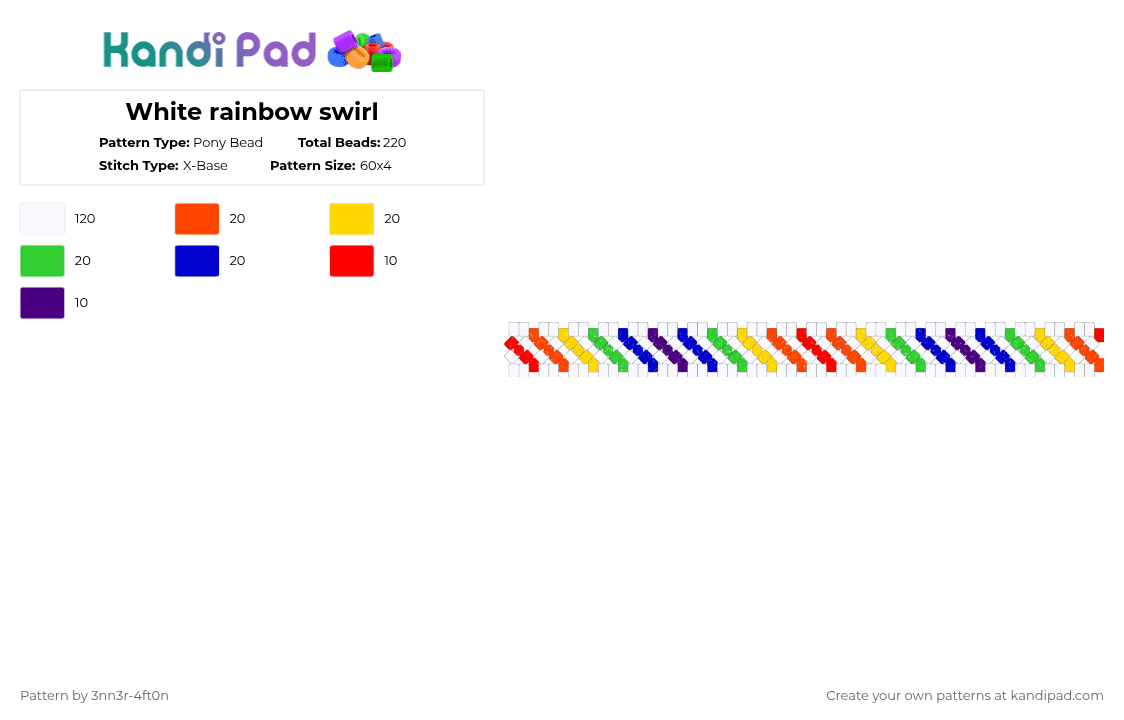 White rainbow swirl - Pony Bead Pattern by 3nn3r-4ft0n on Kandi Pad - white,red,purple,rainbiw
