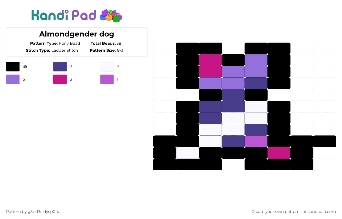 Almondgender dog - Pony Bead Pattern by 3nn3r-4ft0n on Kandi Pad - black,purple