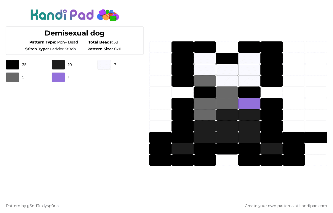 Demisexual dog - Pony Bead Pattern by 3nn3r-4ft0n on Kandi Pad - black,gray