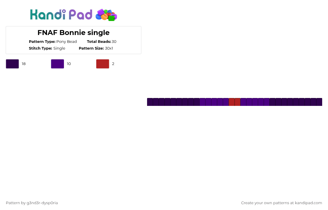 FNAF Bonnie single - Pony Bead Pattern by 3nn3r-4ft0n on Kandi Pad - purple,single,fnaf