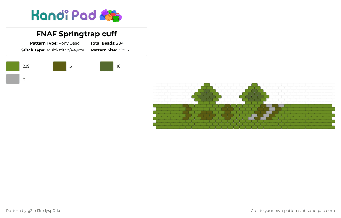FNAF Springtrap cuff - Pony Bead Pattern by 3nn3r-4ft0n on Kandi Pad - green