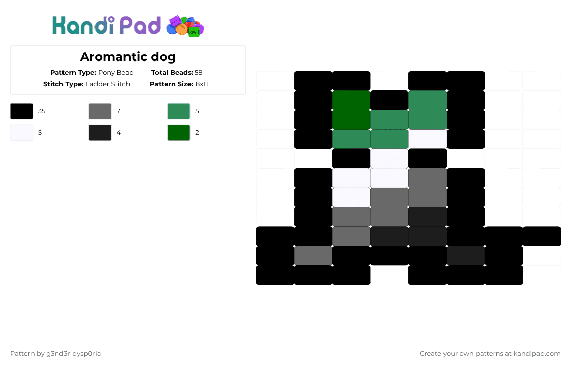 Aromantic dog - Pony Bead Pattern by 3nn3r-4ft0n on Kandi Pad - black,green,gray