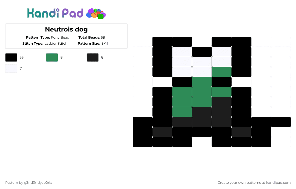 Neutrois dog - Pony Bead Pattern by 3nn3r-4ft0n on Kandi Pad - black,white,green