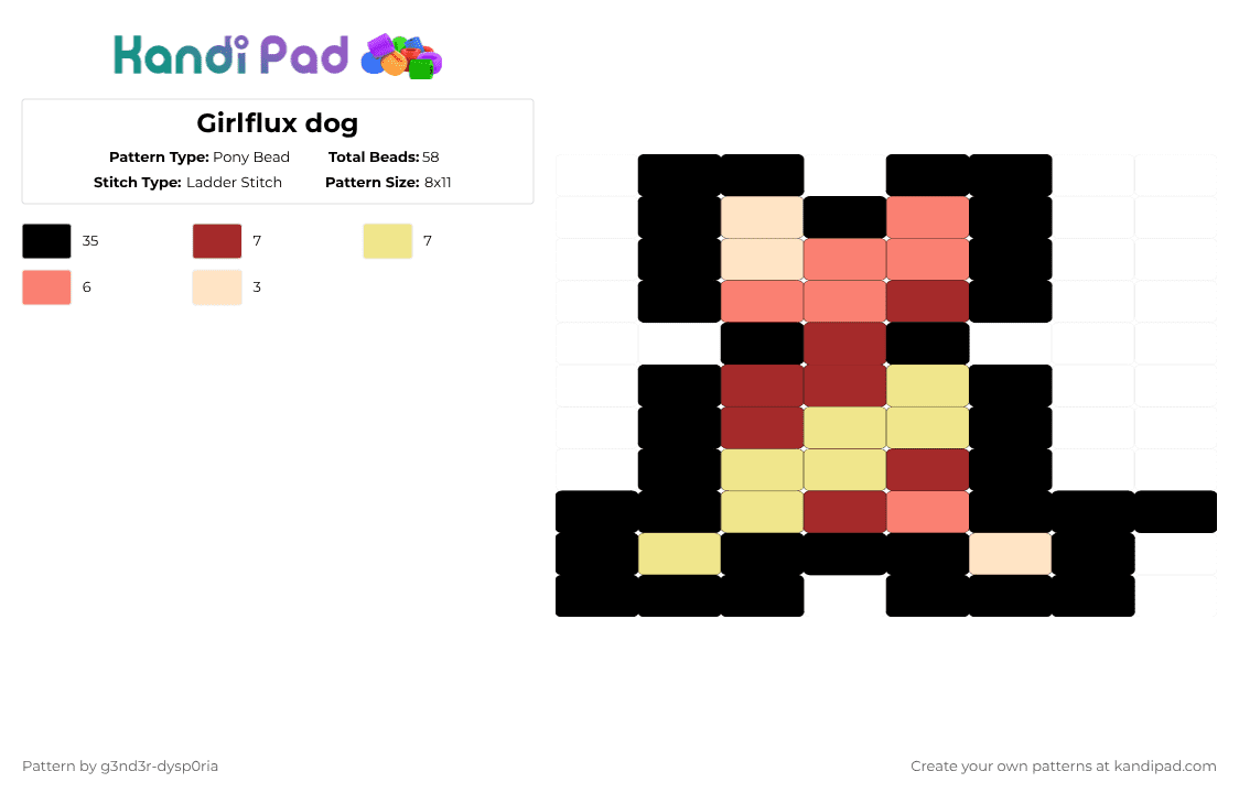 Girlflux dog - Pony Bead Pattern by 3nn3r-4ft0n on Kandi Pad - black,orange,red,yellow