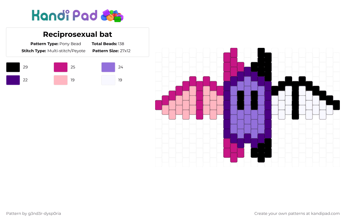 Reciprosexual bat - Pony Bead Pattern by 3nn3r-4ft0n on Kandi Pad - purple,pink