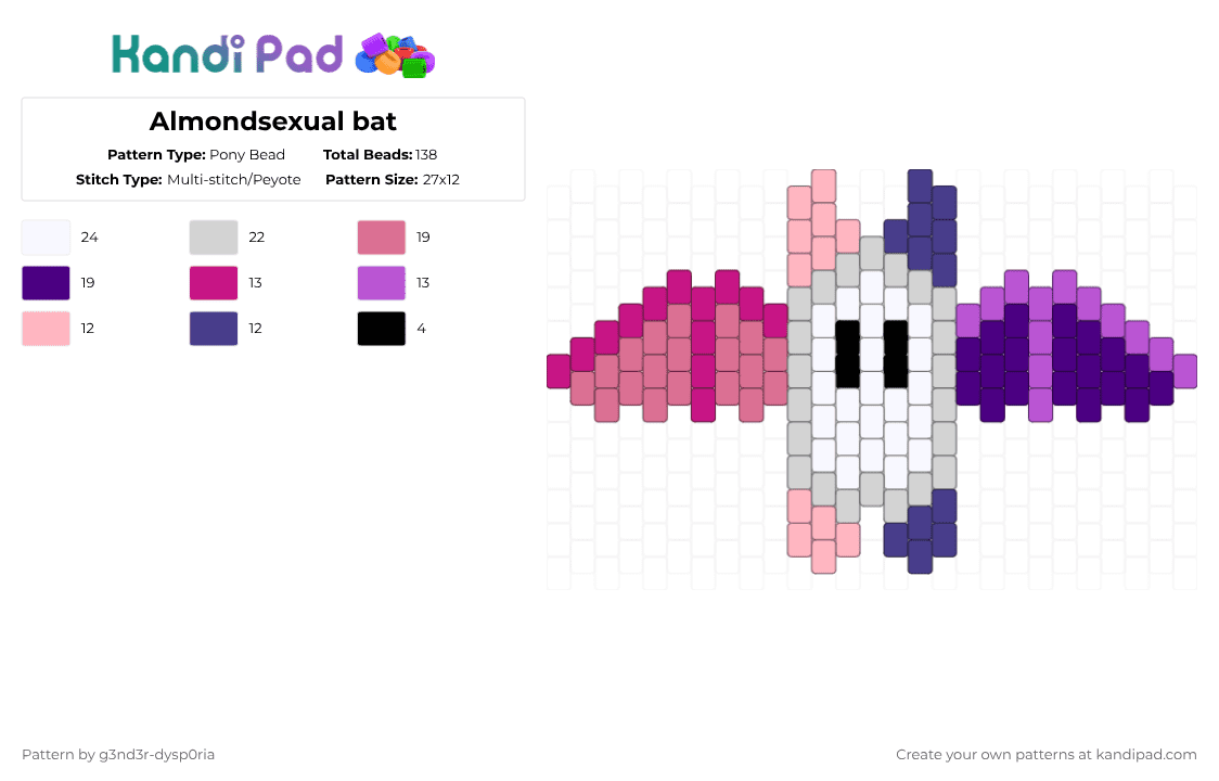 Almondsexual bat - Pony Bead Pattern by 3nn3r-4ft0n on Kandi Pad - pink,purple