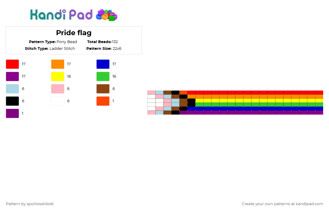 Pride flag - Pony Bead Pattern by apolloisskibidi on Kandi Pad - red,yellow,purple,colorful