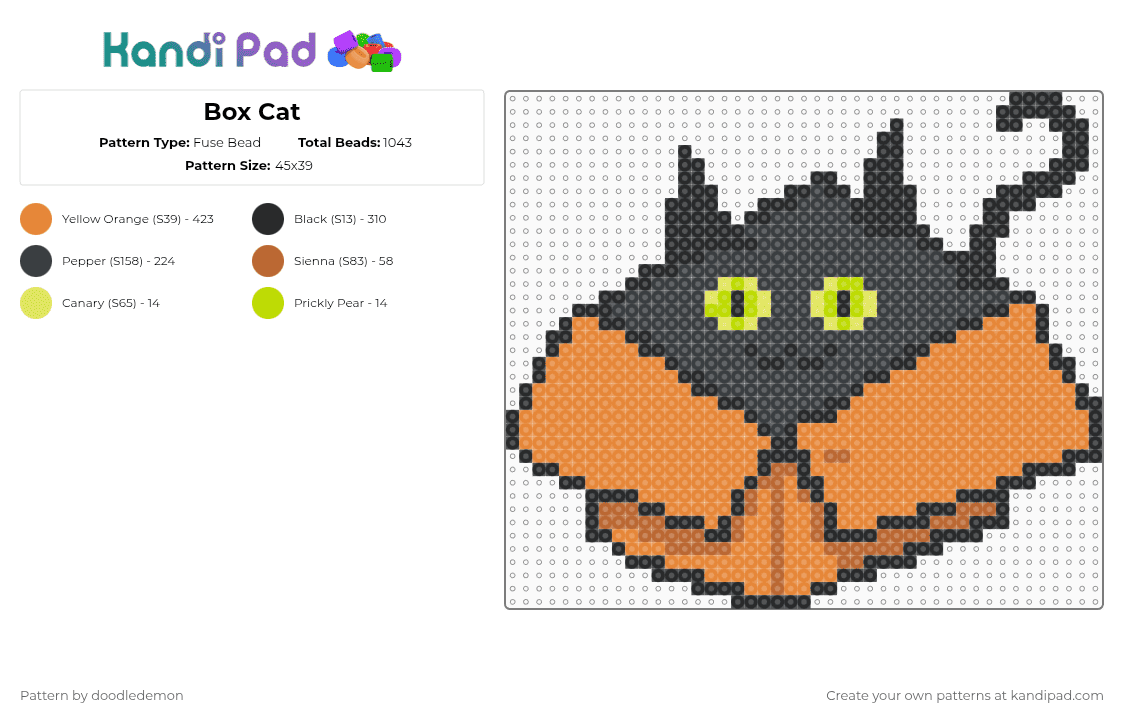 Box Cat - Fuse Bead Pattern by doodledemon on Kandi Pad - black,orange,cat,box,shadows