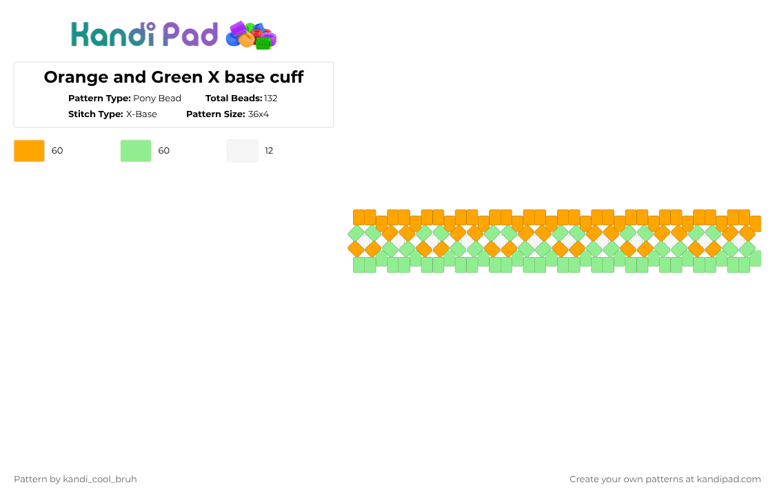 Orange and Green X base cuff - Pony Bead Pattern by kandi_cool_bruh on Kandi Pad - orange,teal