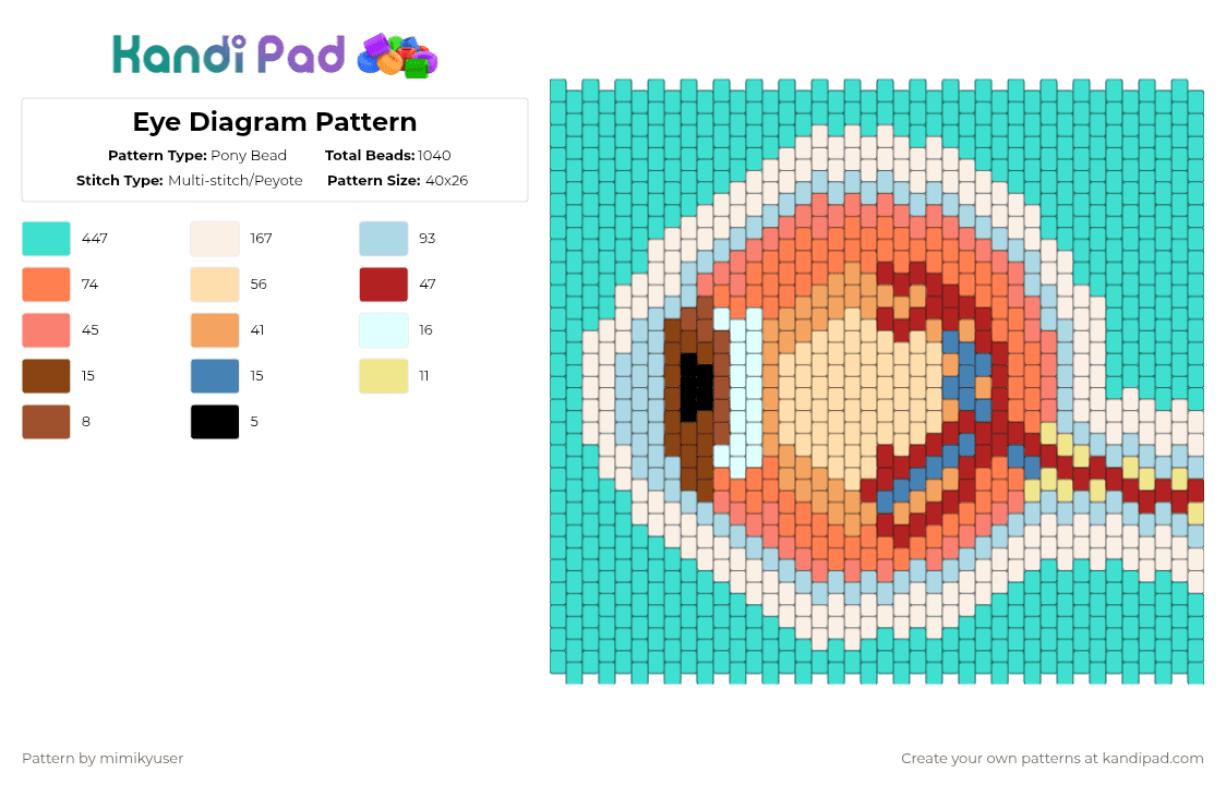 Eye Diagram Pattern - Pony Bead Pattern by mimikyuser on Kandi Pad - light blue,orange,cotdhospitals,eye,diagram,science,medicine,colorful,peyote,teal