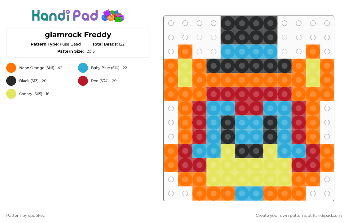 glamrock Freddy - Fuse Bead Pattern by spookez on Kandi Pad - orange