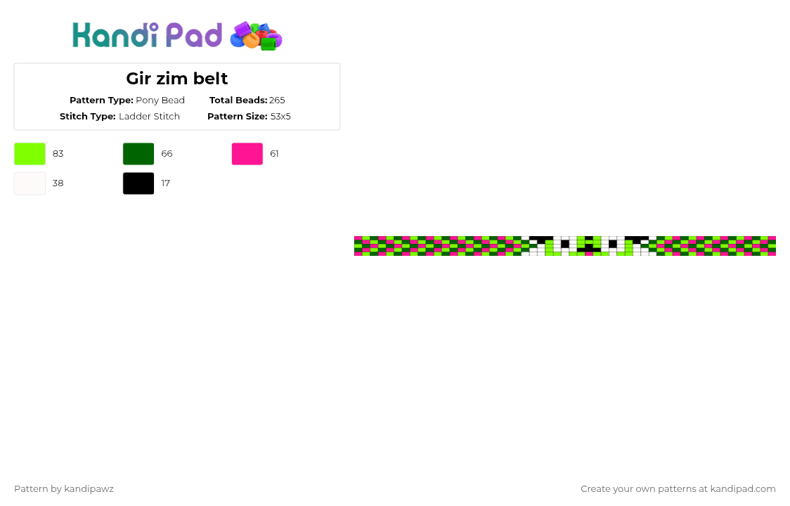 Gir zim belt - Pony Bead Pattern by kandipawz on Kandi Pad - green,pink,gir,zim,invader zim