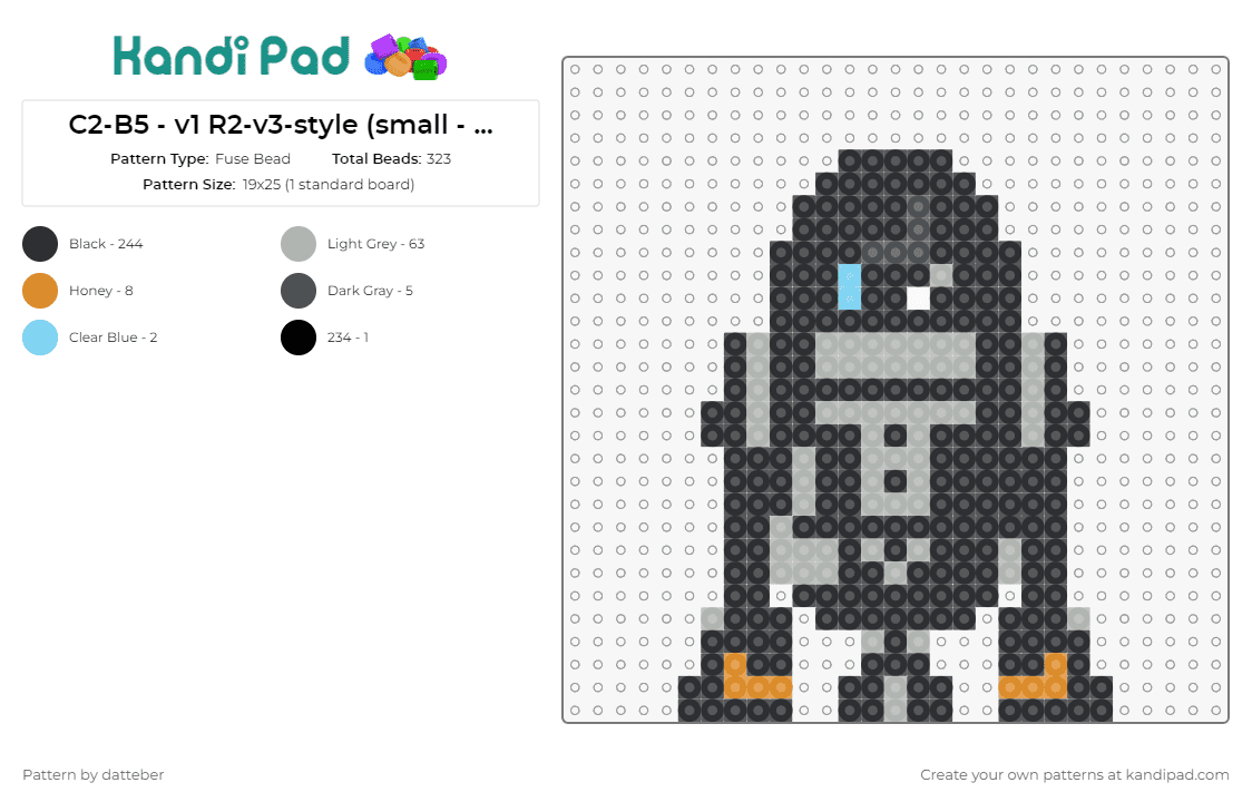 C2-B5 - v1 R2-v3-style (small - 1 panel) - Fuse Bead Pattern by datteber on Kandi Pad - star wars,c2b5,scifi,movies,robots,droids