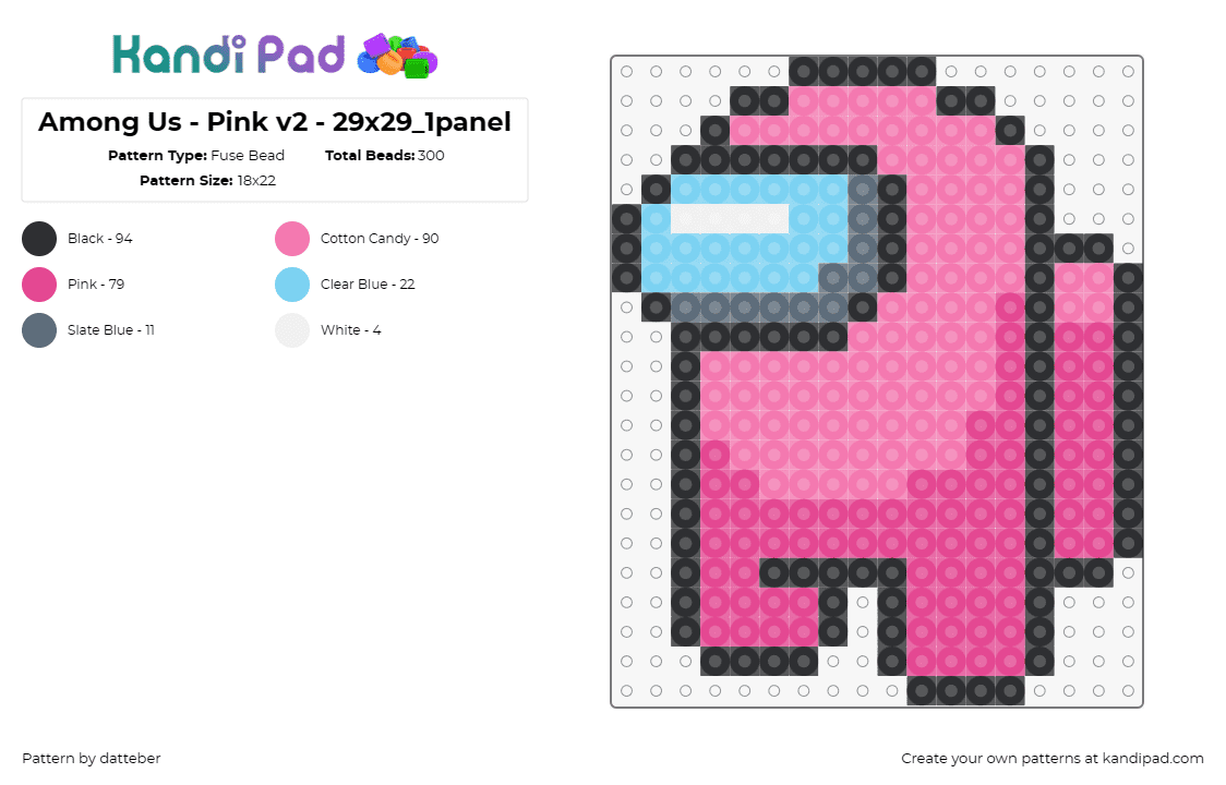 Among Us - Pink v2 - 29x29_1panel - Fuse Bead Pattern by datteber on Kandi Pad - among us,video games