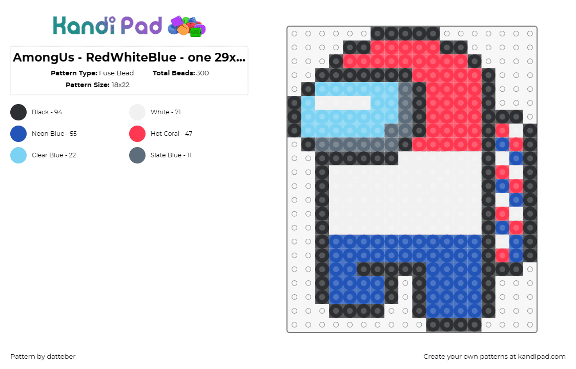 AmongUs - RedWhiteBlue - one 29x29 panel - Fuse Bead Pattern by datteber on Kandi Pad - among us,stripes,video games