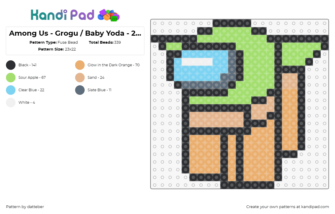 Among Us - Grogu / Baby Yoda - 29x29_1panel - Fuse Bead Pattern by datteber on Kandi Pad - among us,baby yoda,grogu,the child,star wars,video games,movies