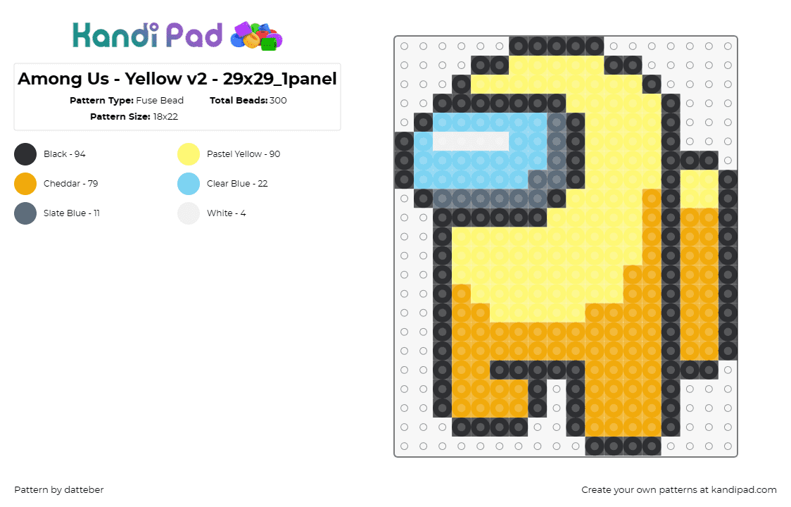 Among Us - Yellow v2 - 29x29_1panel - Fuse Bead Pattern by datteber on Kandi Pad - among us,video games