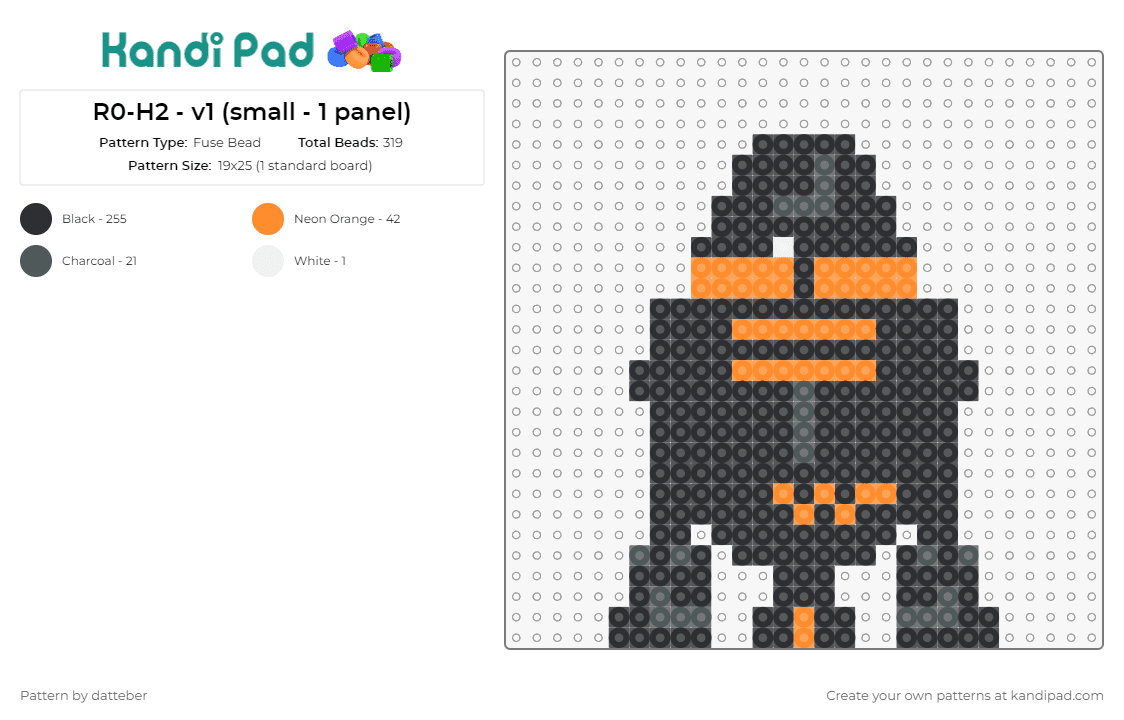 R0-H2 - v1 (small - 1 panel) - Fuse Bead Pattern by datteber on Kandi Pad - star wars,r0h2,movies,scifi,robots,droids