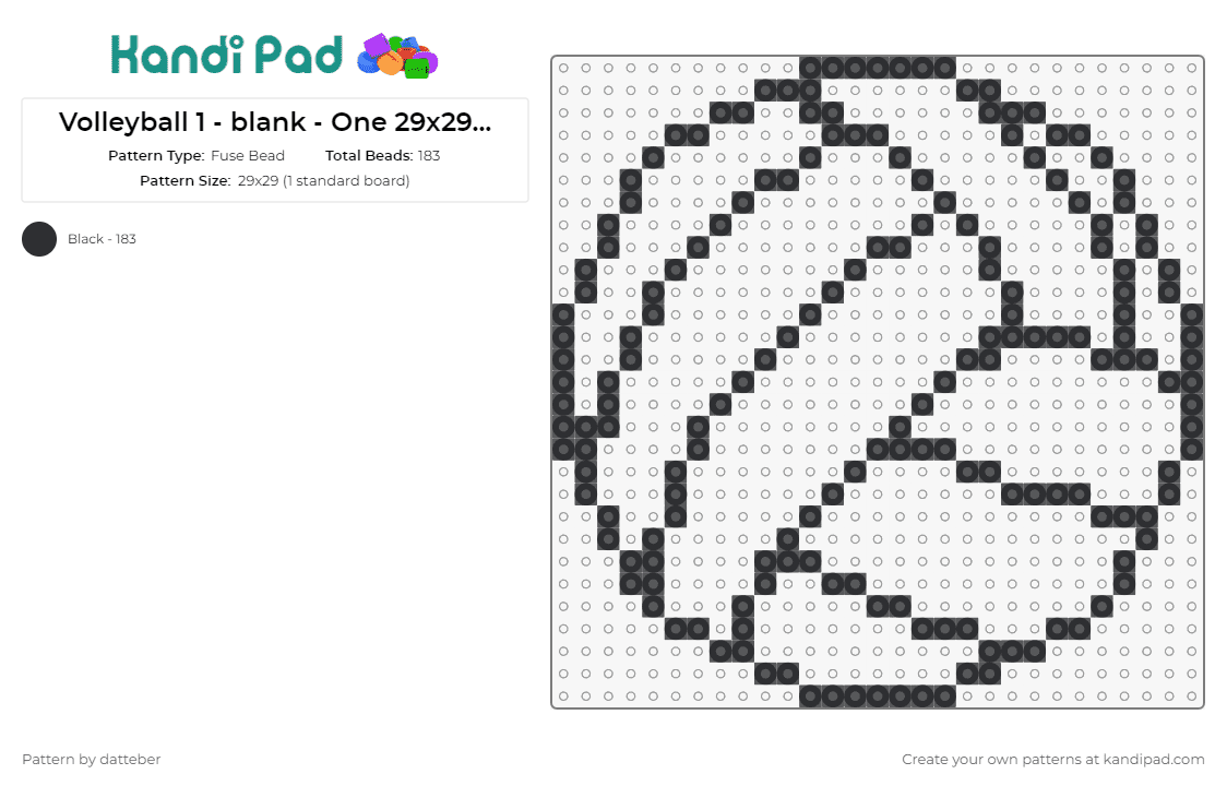 Volleyball 1b - Green & White - One 14x14 panel Fuse Bead Pattern - Kandi  Pad