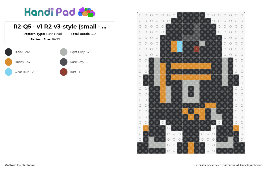 R2-Q5 - v1 R2-v3-style (small - 1 panel) - Fuse Bead Pattern by datteber on Kandi Pad - star wars,r2q5,scifi,movies,robots,droids