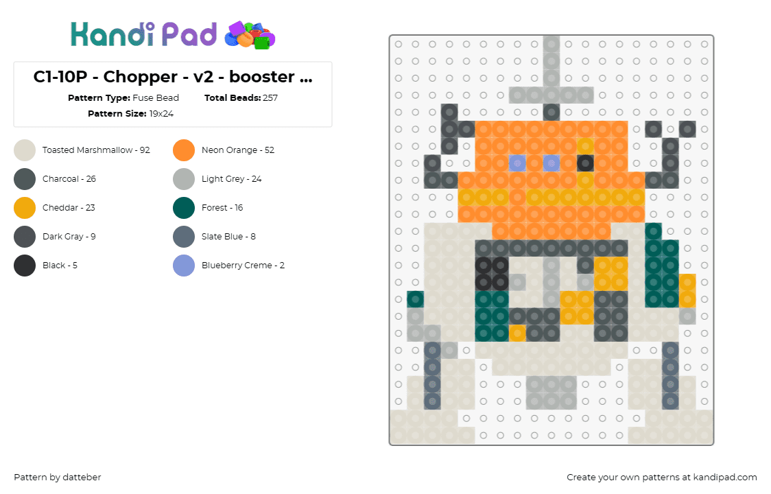 C1-10P - Chopper - v2 - booster 3rd leg (small - 1 panel) - Fuse Bead Pattern by datteber on Kandi Pad - star wars,c110p,chopper,movies,scifi,robots,droids