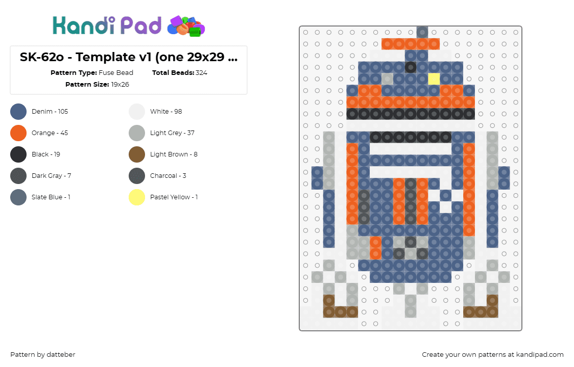 SK-62o - Template v1 (one 29x29 panel) - Fuse Bead Pattern by datteber on Kandi Pad - star wars,sk62o,movies scifi robots,droids
