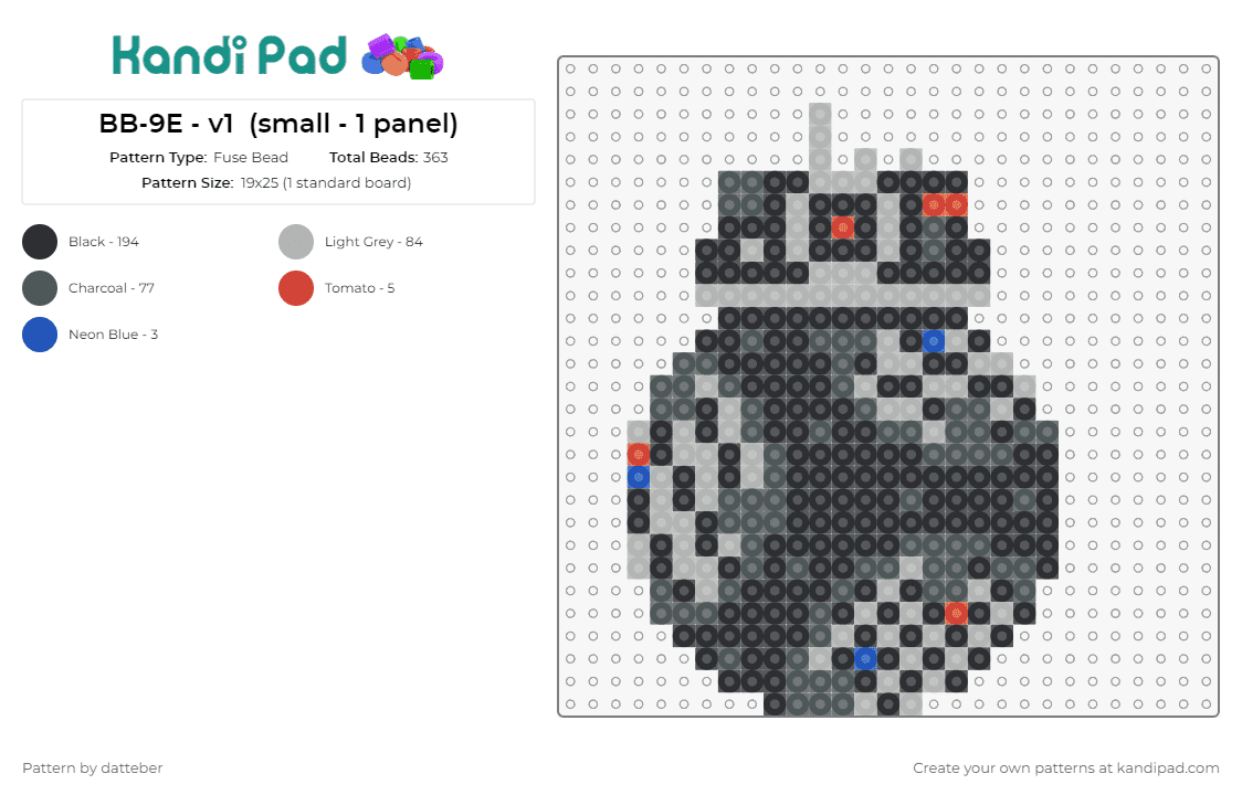 BB-9E - v1  (small - 1 panel) - Fuse Bead Pattern by datteber on Kandi Pad - star wars,bb9e,movies,scifi,robots,droids