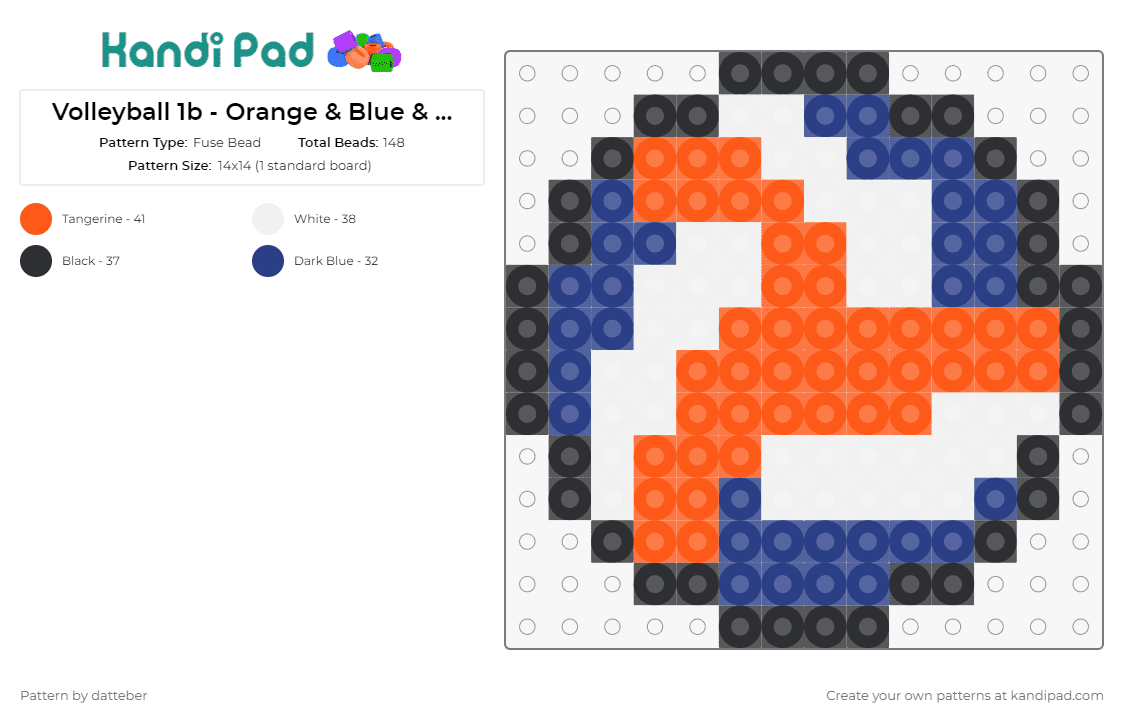 Volleyball 1b - Orange & Blue & White - One 29x29 panel - Fuse Bead Pattern by datteber on Kandi Pad - volleyball,sports,ball