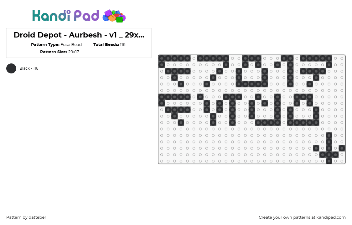 Droid Depot - Aurbesh - v1 _ 29x29-1panel - Fuse Bead Pattern by datteber on Kandi Pad - starwars,droid depot