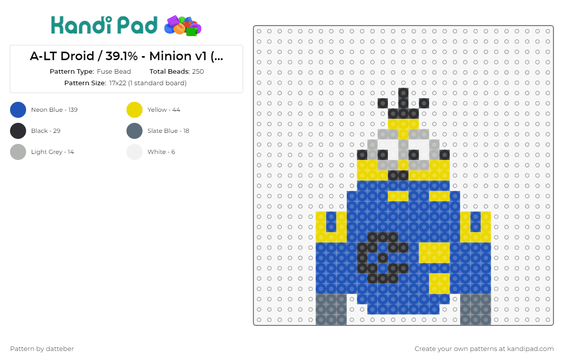 A-LT Droid / 39.1% - Minion v1 (small - 1 panel) - Fuse Bead Pattern by datteber on Kandi Pad - star wars,minions,droids,scifi,cartoon,movies