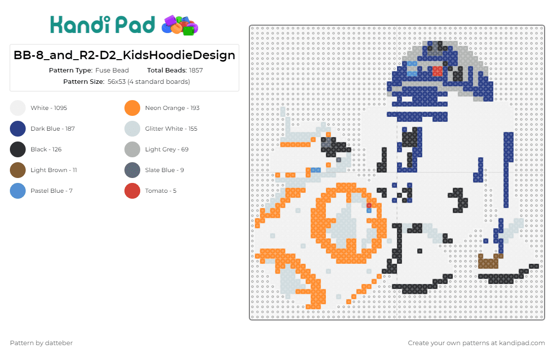 BB-8_and_R2-D2_KidsHoodieDesign - Fuse Bead Pattern by datteber on Kandi Pad - star wars,r2d2,bb8,movies,scifi,robots,droids