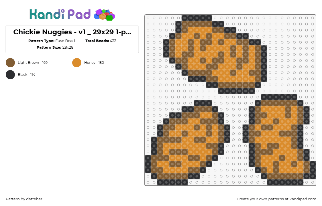 Chickie Nuggies - v1 _ 29x29 1-panel - Fuse Bead Pattern by datteber on Kandi Pad - chicken nuggets