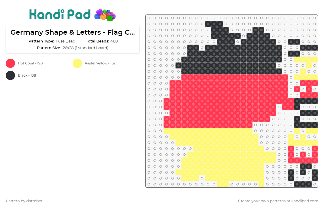 Germany Shape & Letters - Flag Colors (one 29x29 panel) - Fuse Bead Pattern by datteber on Kandi Pad - germany,flahs,country
