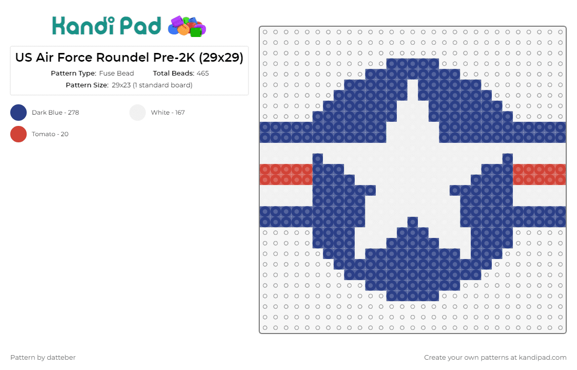US Air Force Roundel Pre-2K (29x29) - Fuse Bead Pattern by datteber on Kandi Pad - usa,air force