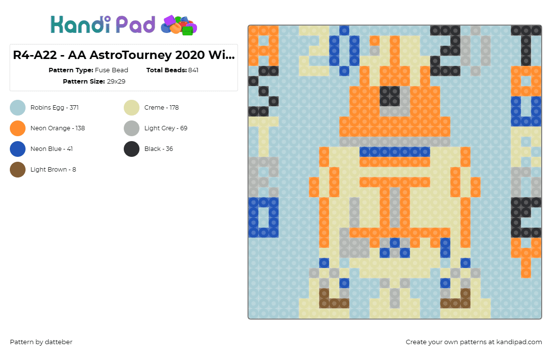R4-A22 - AA AstroTourney 2020 Winner  - v2style (small - 1 panel) - Fuse Bead Pattern by datteber on Kandi Pad - star wars,r4a22,movies,scifi,robots droids