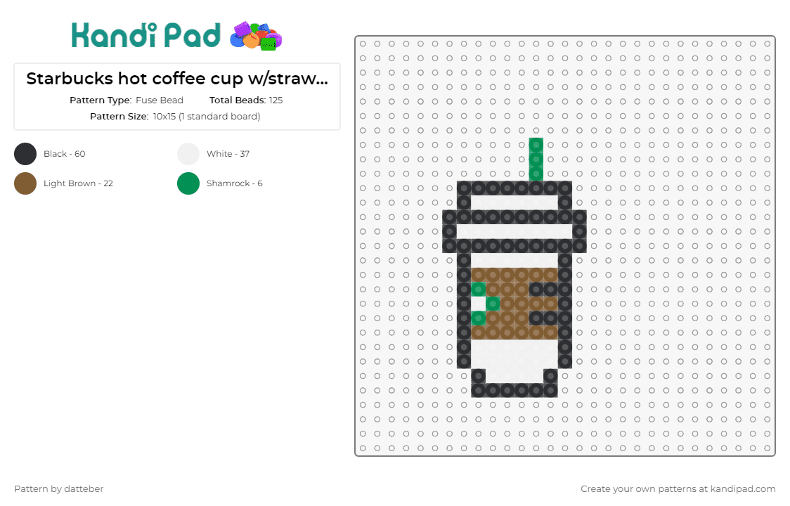 Starbucks hot coffee cup w/straw (Kristin\'s)(29X29 panel) - Fuse Bead Pattern by datteber on Kandi Pad - starbucks,coffee,mug,drink,food