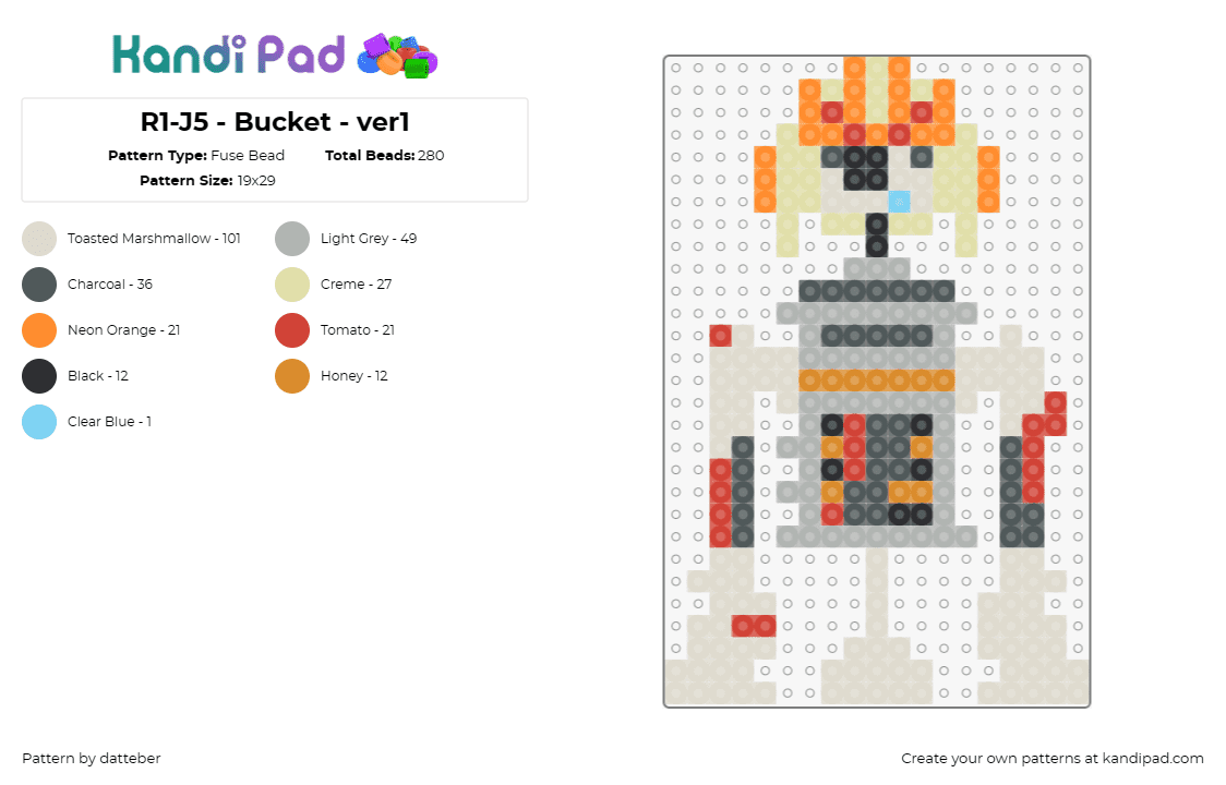 R1-J5 - Bucket - ver1 - Fuse Bead Pattern by datteber on Kandi Pad - star wars,r1j5,bucket,movies,scifi,robots,droids