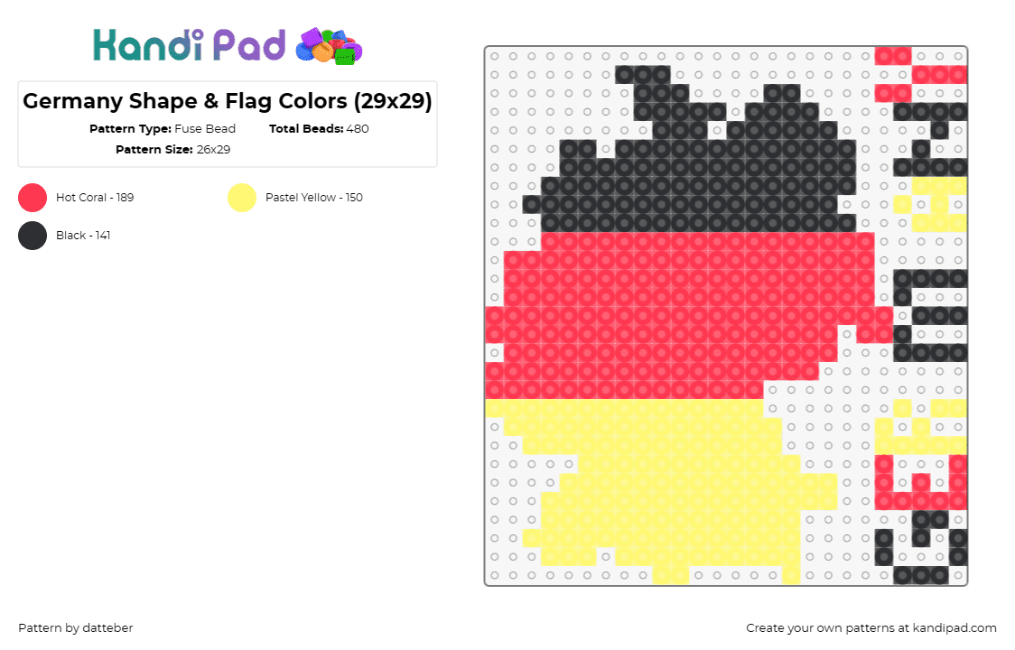 Germany Shape & Flag Colors (29x29) - Fuse Bead Pattern by datteber on Kandi Pad - germany,flags,country