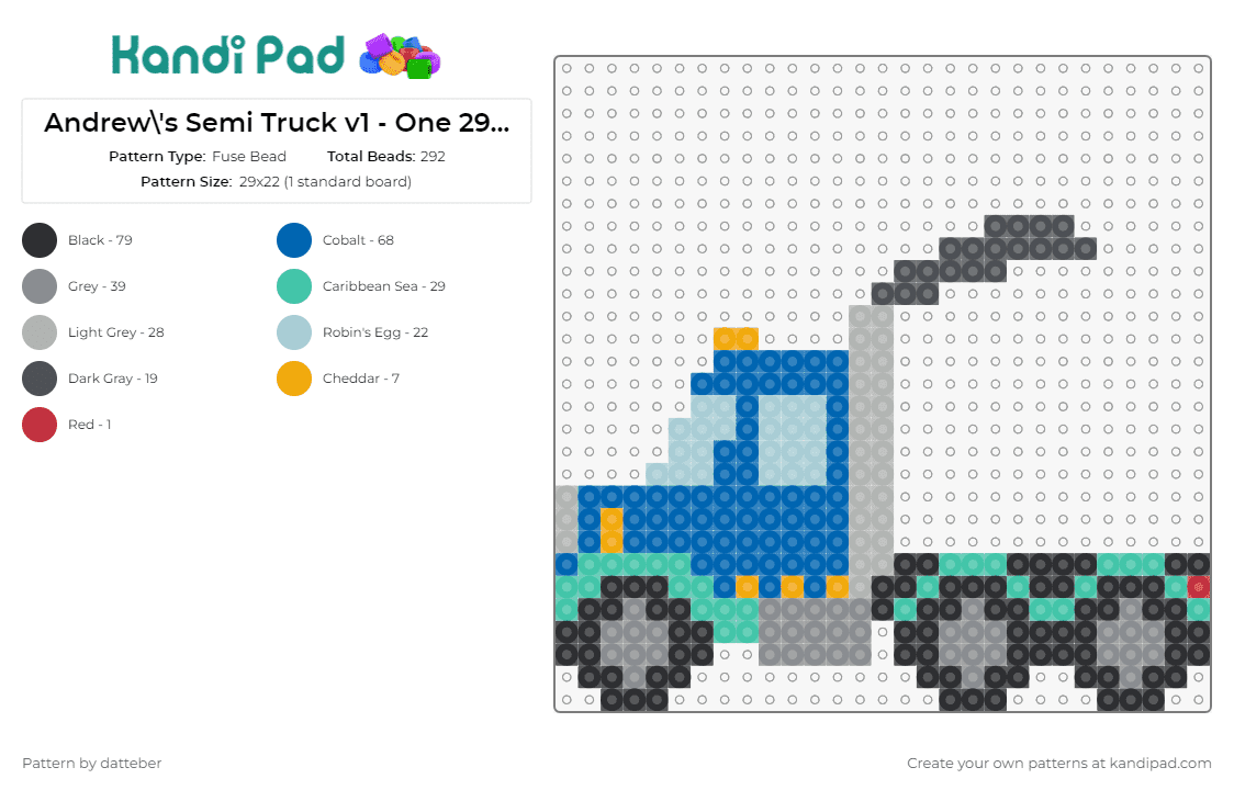 Andrew\'s Semi Truck v1 - One 29x29 board - Fuse Bead Pattern by datteber on Kandi Pad - truck,car,vehicle