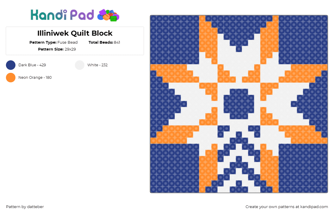 Illiniwek Quilt Block - Fuse Bead Pattern by datteber on Kandi Pad - uiuc,chief illiniwek,quilt,panel,geometric