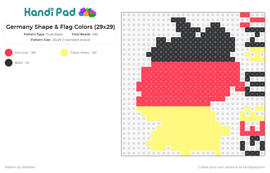 Germany Shape & Flag Colors (29x29) - Fuse Bead Pattern by datteber on Kandi Pad - germany,flags,country