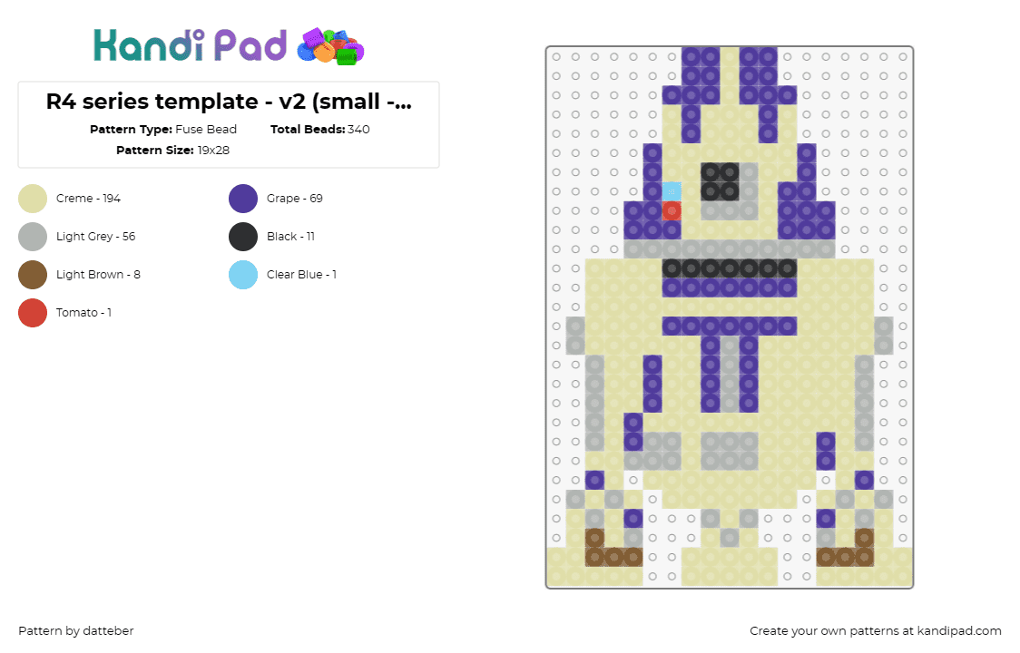 R4 series template - v2 (small - 1 panel) - Fuse Bead Pattern by datteber on Kandi Pad - star wars,r4,scifi,movies,robots,droids