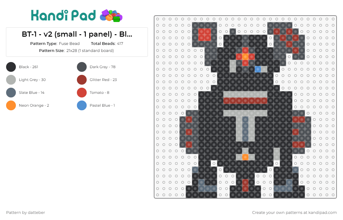BT-1 - v2 (small - 1 panel) - Black Ser. 6in - Fuse Bead Pattern by datteber on Kandi Pad - star wars,bt1,movies,scifi,robots,droids